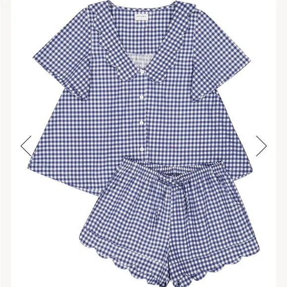 Piyama Penelope Sleep set - Blue Gingham Button-Up Top and Shorts Set - Picture 3 of 5